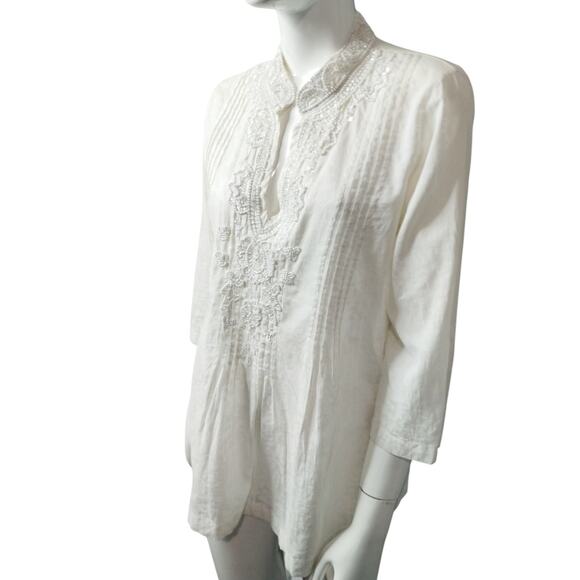 Lilly Pulitzer Embellished Pleaded Bohemian Beachy Pintuck Cotton Top size S - Picture 2 of 14